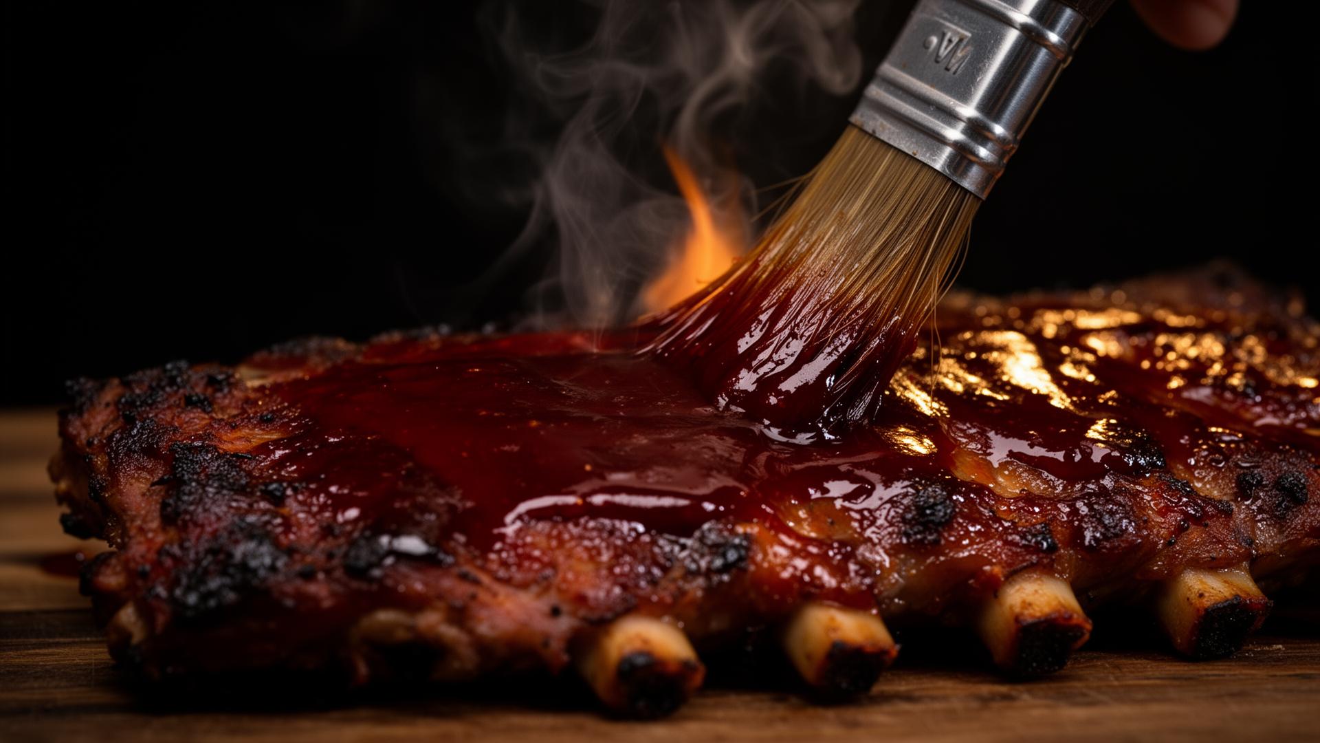 Smoked ribs glazed with Cougar Mountain finishing sauce