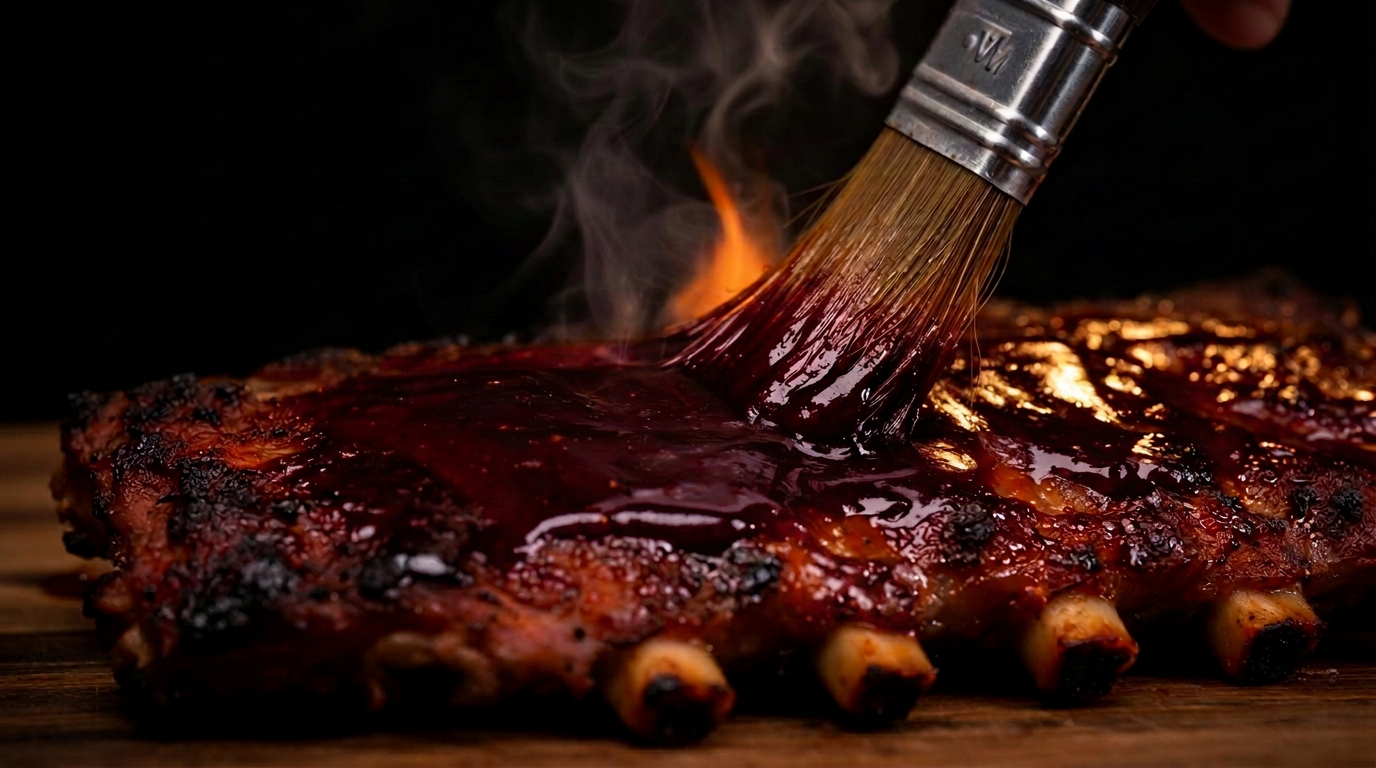 Smoked ribs glazed with Cougar Mountain finishing sauce